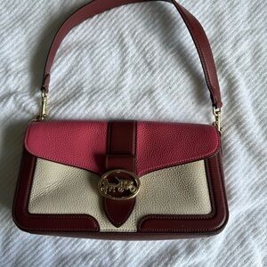 Coach Burgundy and Cream Shoulder Bag
